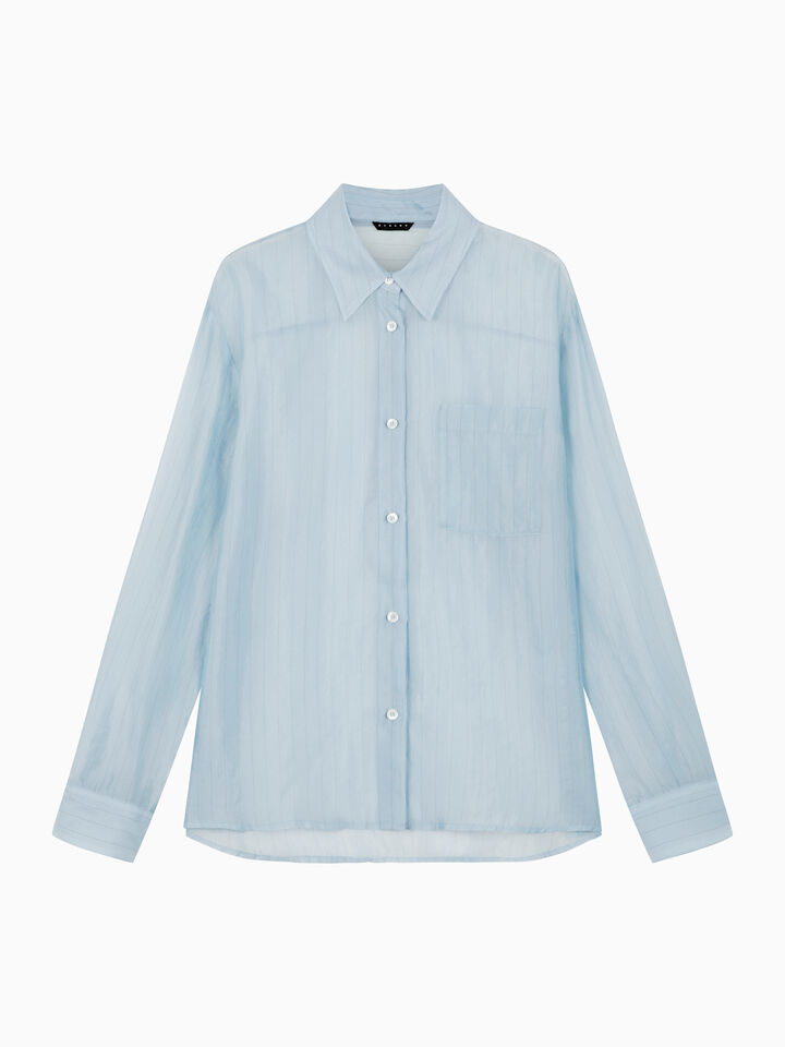 Brown 100% silk scarf - sisley k shirts - Light Blue | Sisley K image number 1
